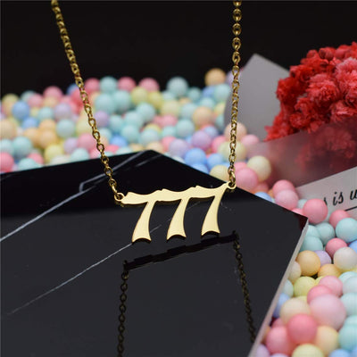 New Trendy Fashion Alloy Gold Color Lucky Angel Numbers Wish 777 Pendant Necklace for Women Girl Gift Birthday Jewelry Dropship