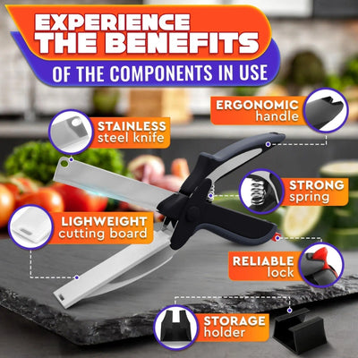 Kitchen Scissors For Food 2 In 1 Cutting Board Scissors & Knife With Locking Mechanism & Stainless Steel Blades Multifunctional Kitchen Shears For Effortless Chopping Slicing & Meal Prep