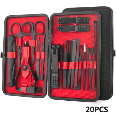 8/12/15/20/24pcs black Nail clipper set Pedicure knife Stainless steel Nail beauty tool Nail Care Trimmer Portable travel box