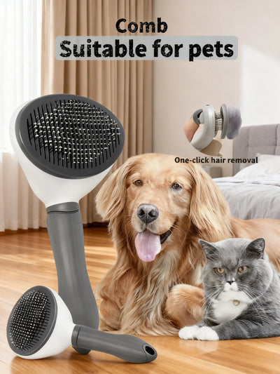 One-Click Pet Hair Removal Comb for Effortless Grooming of Dogs and Cats - Float Hair Removal Slicker Brush with Automatic Funct