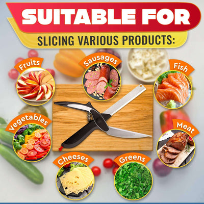 Stainless Steel Kitchen Scissors 2 In 1 Cutting Board Chopper Fruit Vegetable Multifunctional
