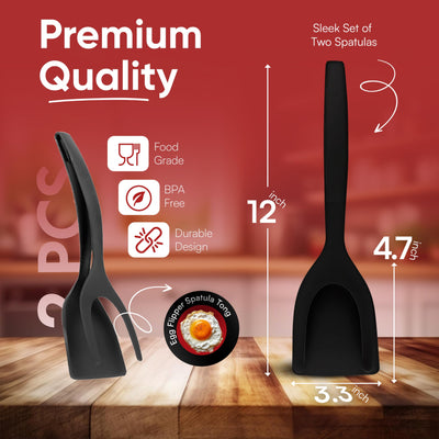 New 2 in 1 Grip Flip Spatula Tongs Egg Flipper Spatula Nylon Non Stick Coating Pancake Fish French Toast Omelet Making Tool