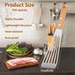 1PC Stainless Steel Fish Frying Shovel with Wooden Handle Fan-shaped Shovel Household High-temperature Frying Shovel