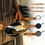 1PC Stainless Steel Fish Frying Shovel with Wooden Handle Fan-shaped Shovel Household High-temperature Frying Shovel