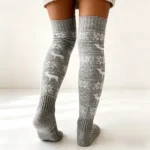 Christmas Snowflake Reindeer Knit High Socks - Image 5