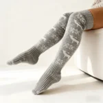 Christmas Snowflake Reindeer Knit High Socks - Image 2