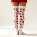 Christmas Snowflake Reindeer Knit High Socks - Image 16