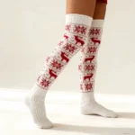Christmas Snowflake Reindeer Knit High Socks - Image 15