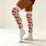 Christmas Snowflake Reindeer Knit High Socks - Image 14