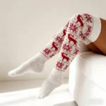 Christmas Snowflake Reindeer Knit High Socks - Image 12