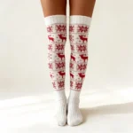 Christmas Snowflake Reindeer Knit High Socks - Image 13