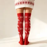 Christmas Snowflake Reindeer Knit High Socks - Image 10