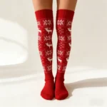 Christmas Snowflake Reindeer Knit High Socks - Image 9