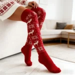 Christmas Snowflake Reindeer Knit High Socks - Image 8