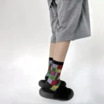 Retro Color Block Checkered Cotton Socks - Image 6