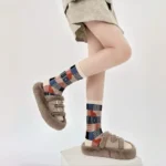 Retro Color Block Checkered Cotton Socks - Image 13