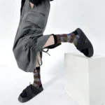 Retro Color Block Checkered Cotton Socks - Image 12