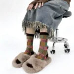 Retro Color Block Checkered Cotton Socks - Image 9