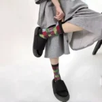 Retro Color Block Checkered Cotton Socks - Image 11