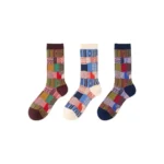 Retro Color Block Checkered Cotton Socks