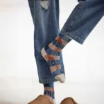 Retro Color Block Checkered Cotton Socks - Image 6