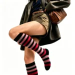 Rose Pink 4-Stripe Crew Socks - Image 4