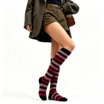Rose Pink 4-Stripe Crew Socks - Image 3