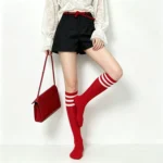 Red 3-Stripe Knee High Socks - Image 4