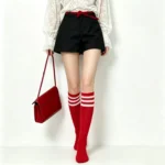 Red 3-Stripe Knee High Socks - Image 2